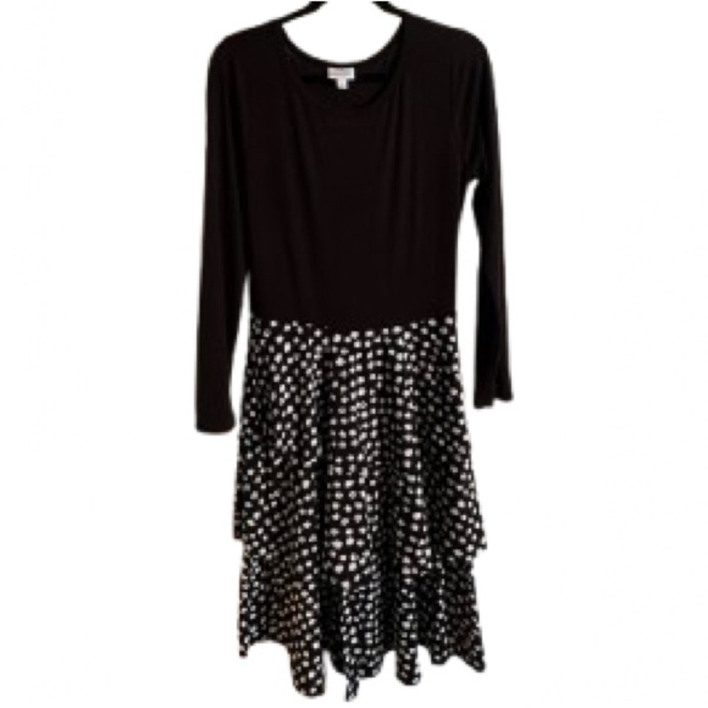 NWOT LuLaRoe Black Long-Sleeve Dress with Black-and-White Polka Dots - Size L